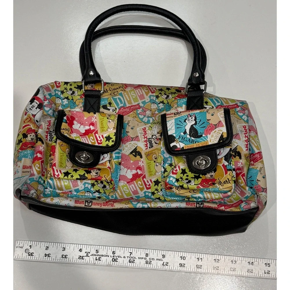 Disney Parks Comic Print Satchel Bag Mickey Minnie Mouse Vintage Poster Handbag